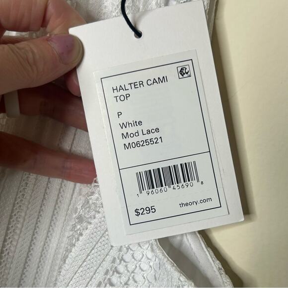 Theory Pleated Mod Lace Halter Cami Top White Tank Sleeveless Shirt NWT Size P - Picture 7 of 7